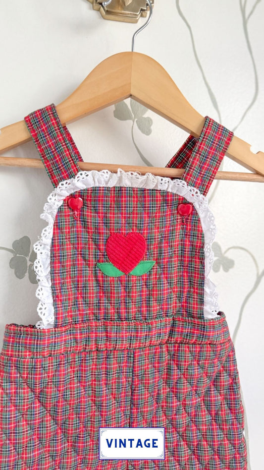 Vintage Healthtex - Quilted Heart Plaid Overalls - Size 4/5 Years