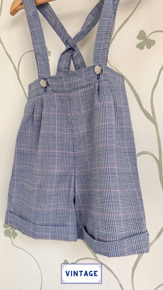 Vintage Plaid Short Suspenders with Silver Tennis Buttons - Size 3