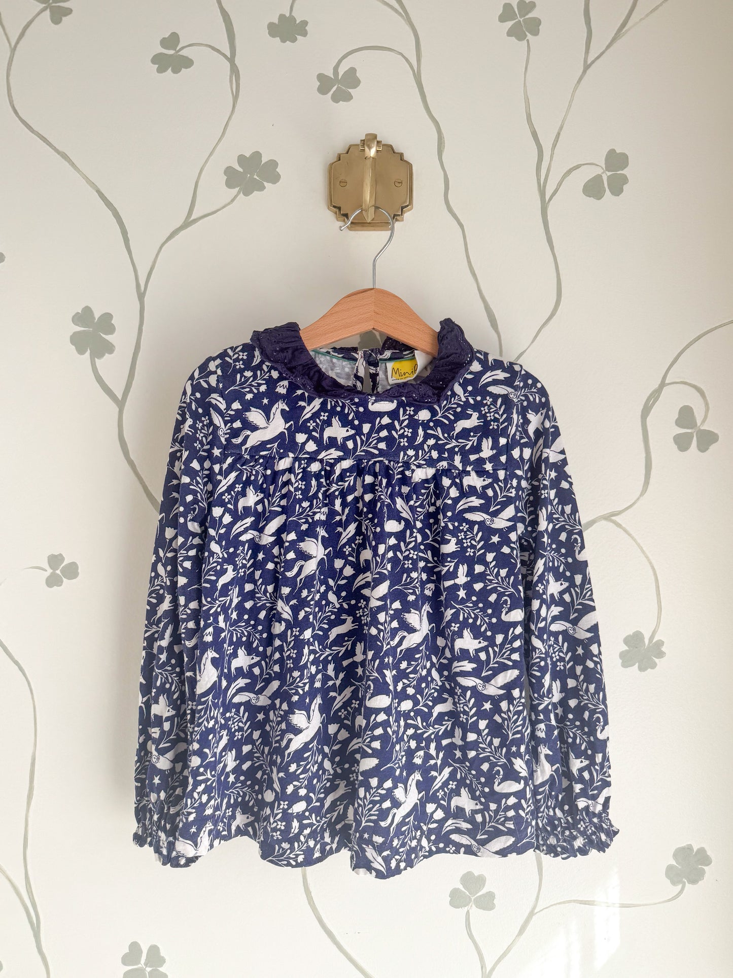 Mini Boden Navy Forest L/S Tunic Top - 6/7 Years