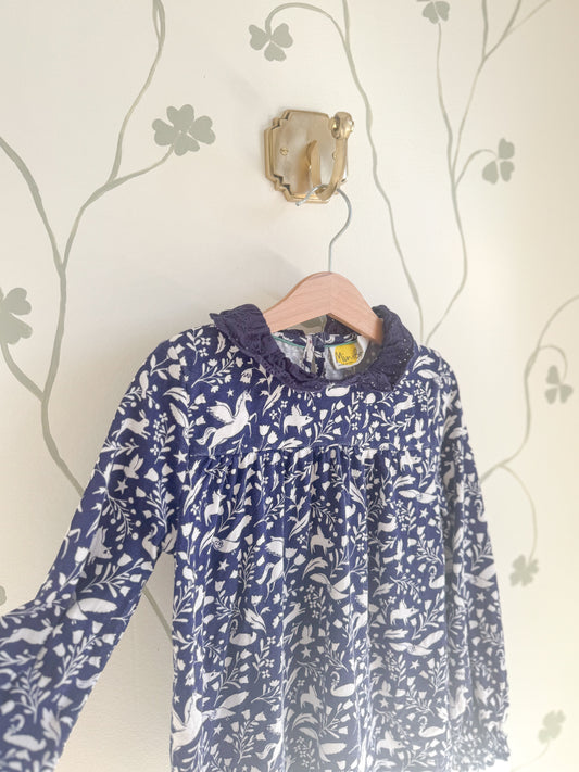 Mini Boden Navy Forest L/S Tunic Top - 6/7 Years