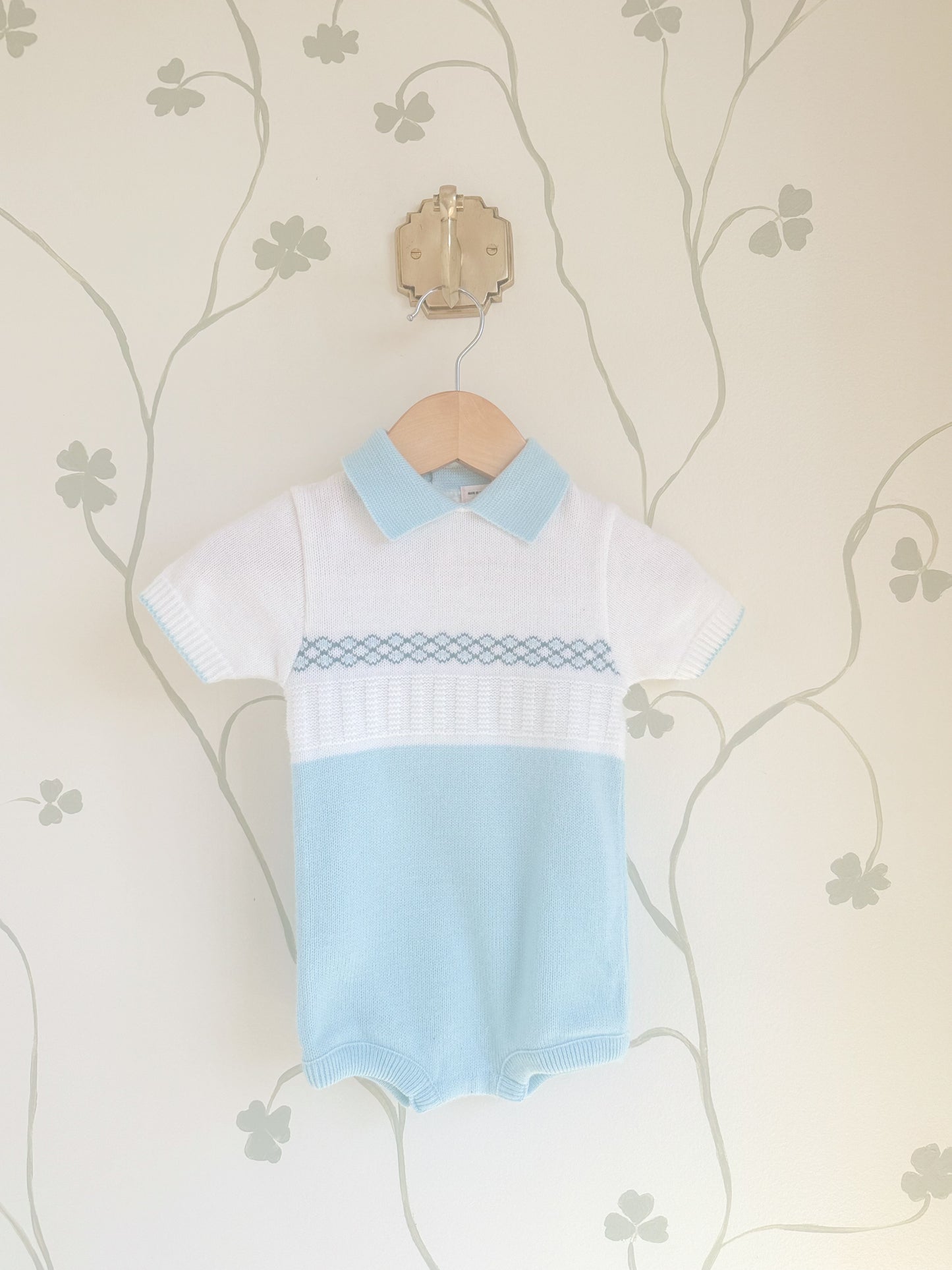 Vintage Blue and White Sweater Onesie - 9-12 Months