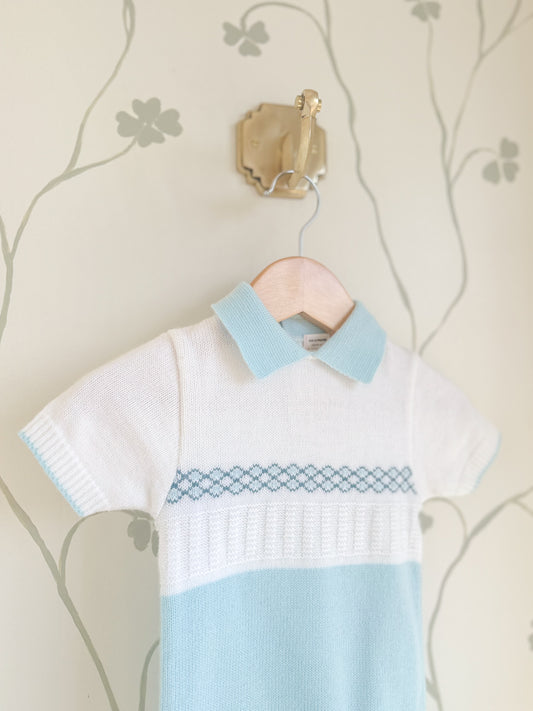 Vintage Blue and White Sweater Onesie - 9-12 Months