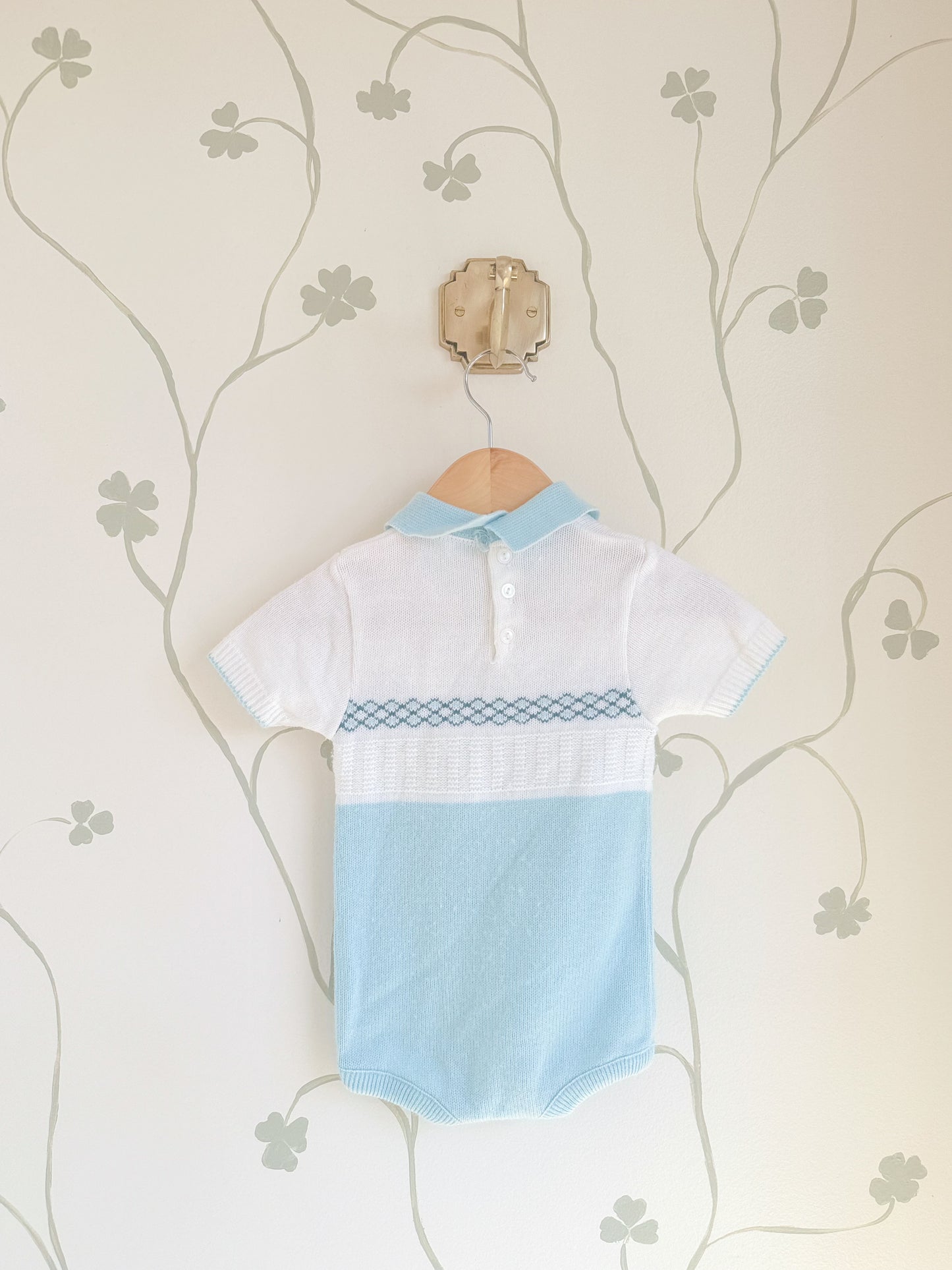 Vintage Blue and White Sweater Onesie - 9-12 Months