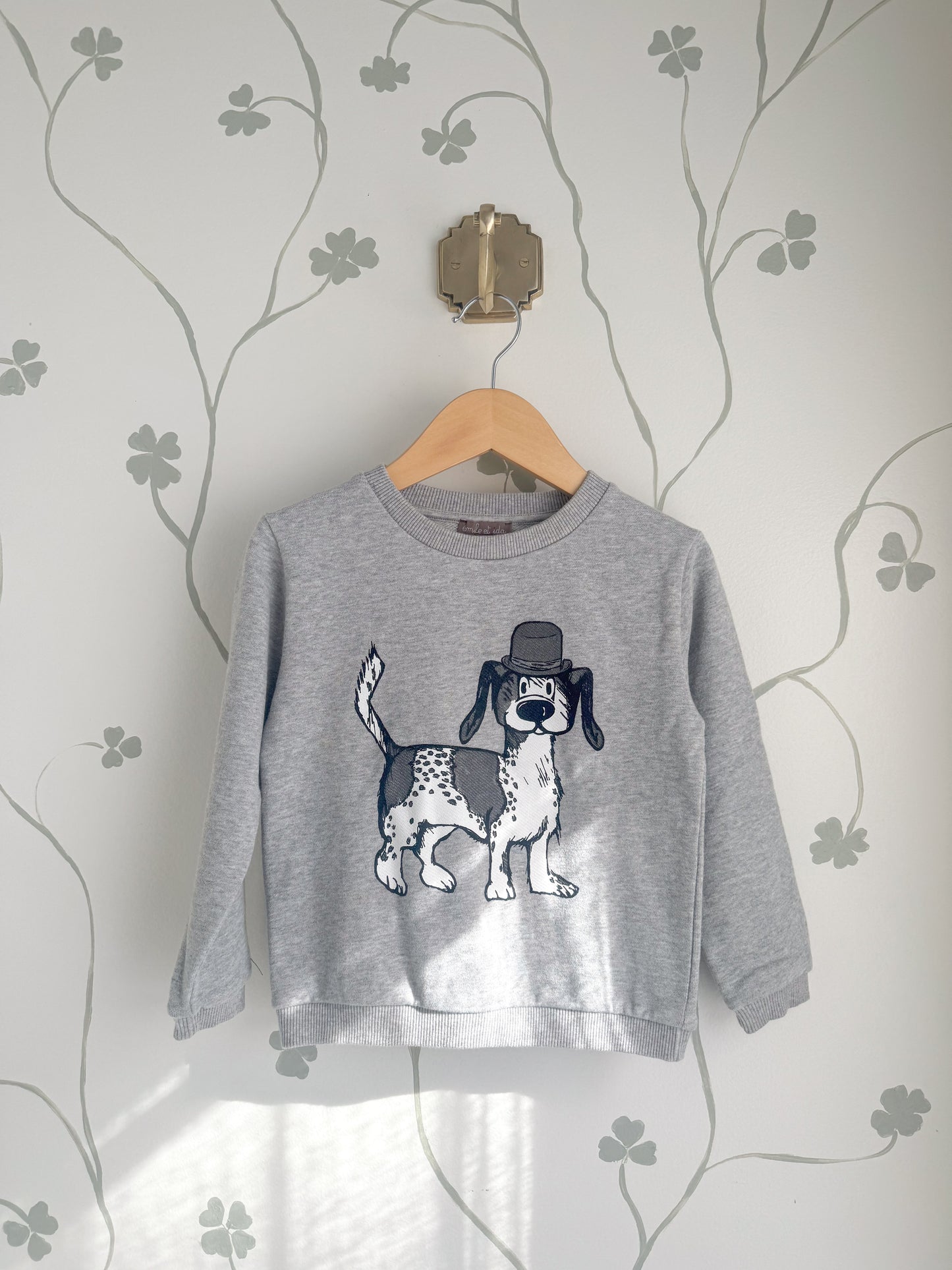 Emile et Ida Grey Dog with Top-hat Crewneck - Size 4