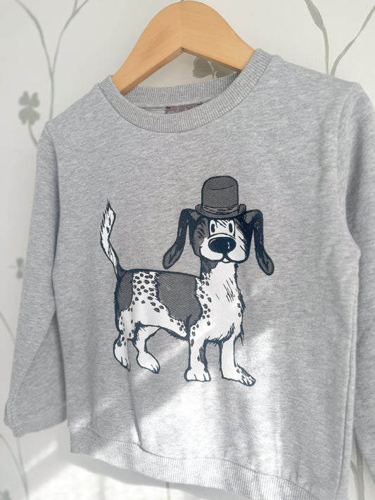 Emile et Ida Grey Dog with Top-hat Crewneck - Size 4