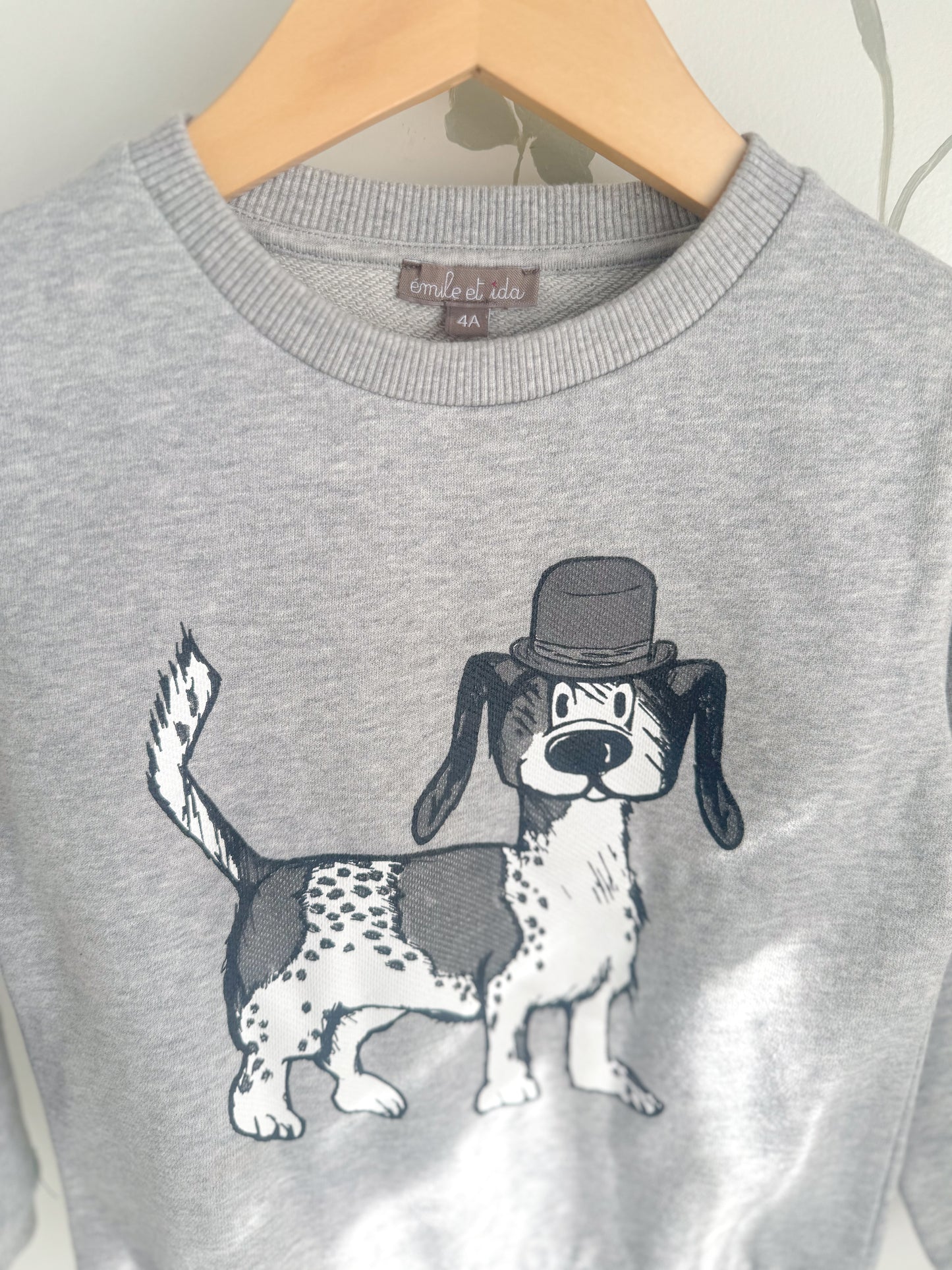 Emile et Ida Grey Dog with Top-hat Crewneck - Size 4
