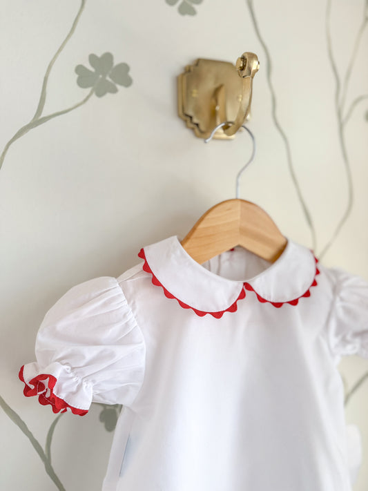 NWT Remember Nguyen white & red ric-rac collared onesie - 9-12M