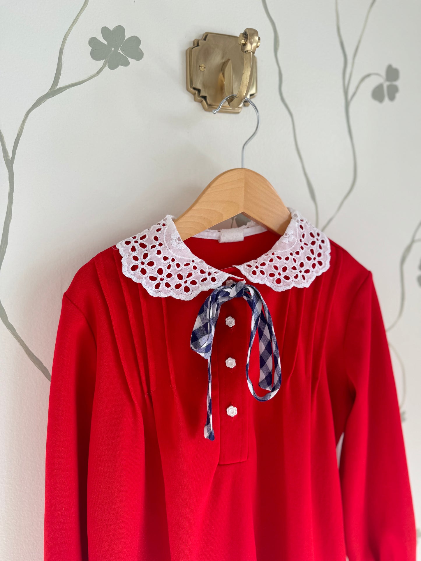 Vintage Sweetheart Collar Red Dress - 7-8 Years