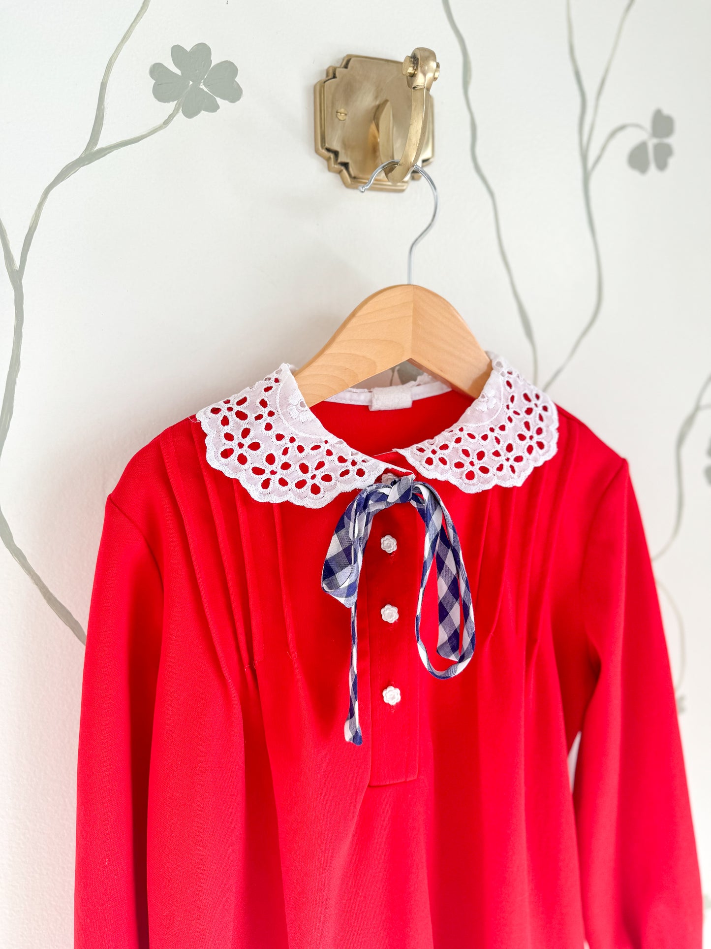 Vintage Sweetheart Collar Red Dress - 7-8 Years