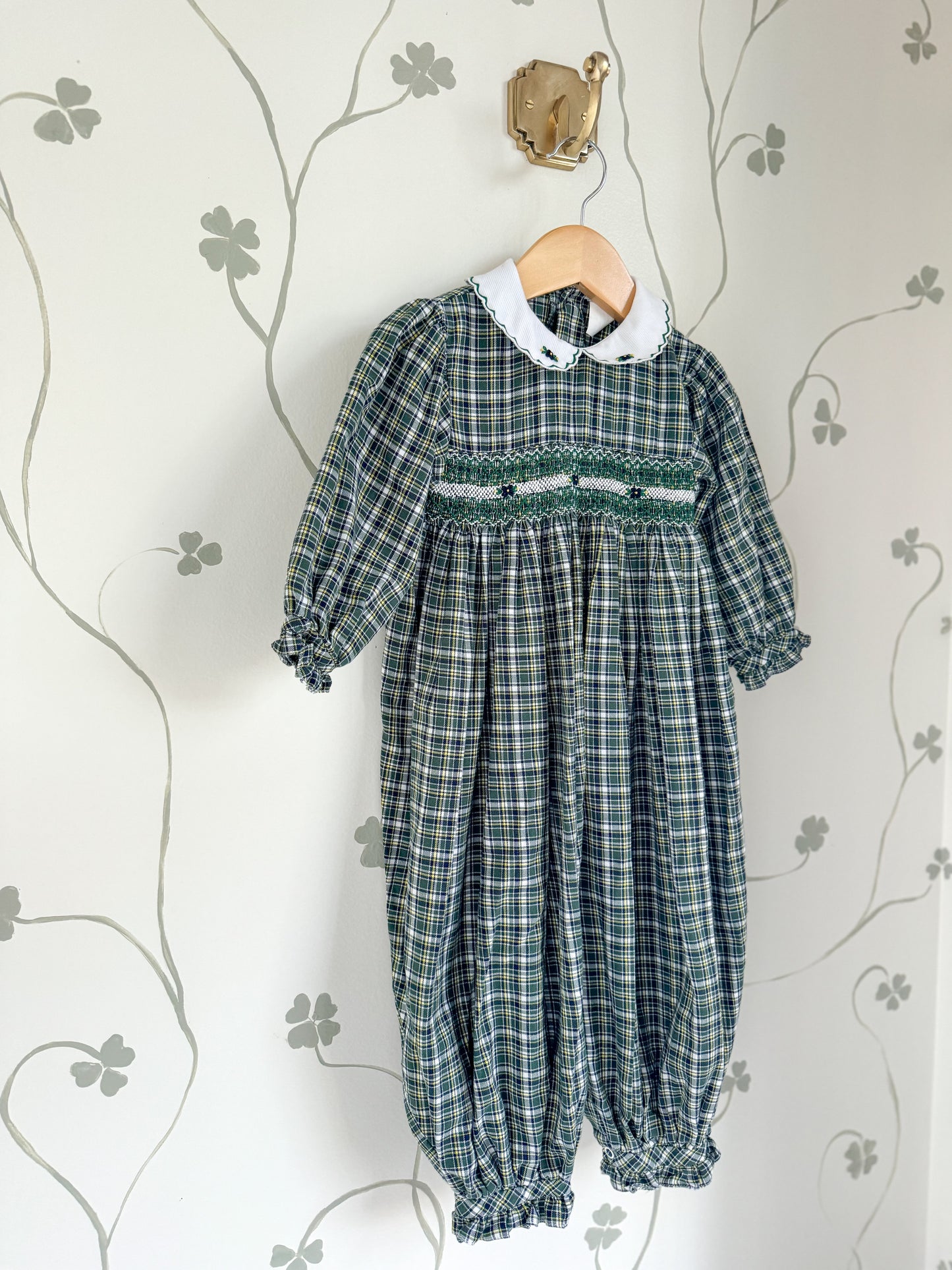 Vintage Petit Ami Smocked Green Romper- 24 Months