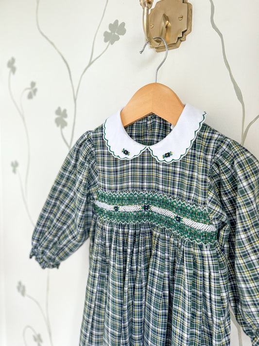 Vintage Petit Ami Smocked Green Romper- 24 Months