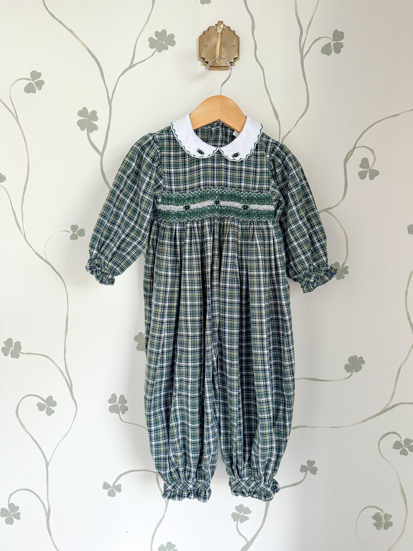 Vintage Petit Ami Smocked Green Romper- 24 Months