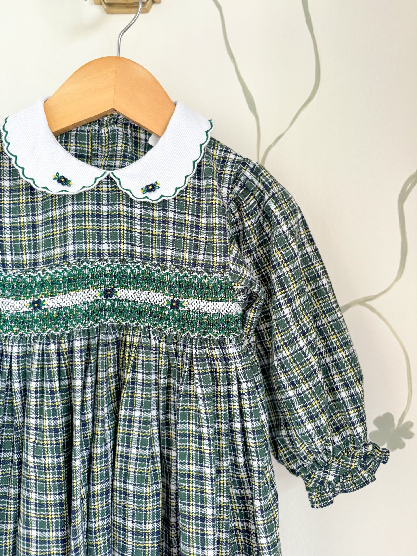 Vintage Petit Ami Smocked Green Romper- 24 Months