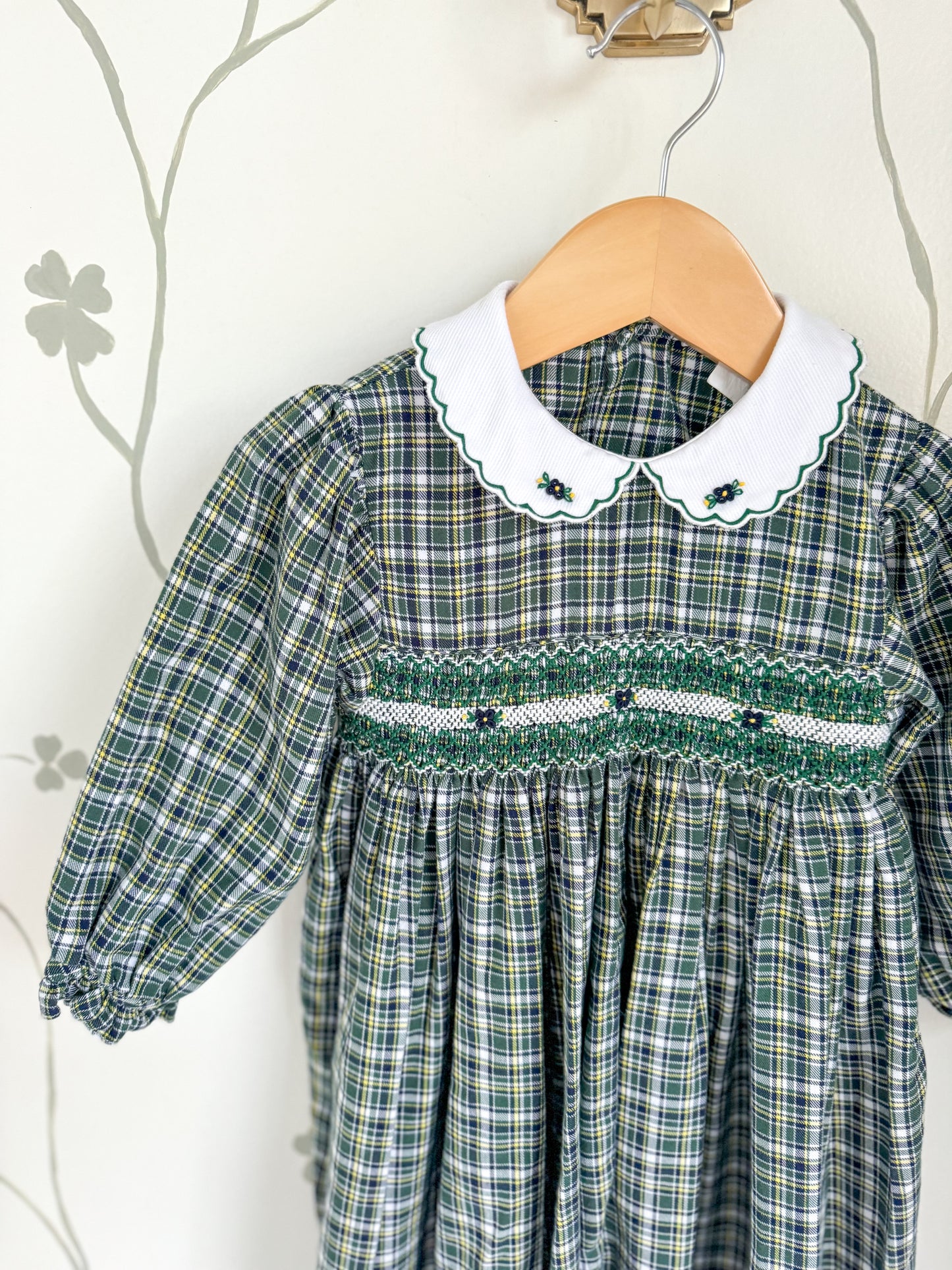 Vintage Petit Ami Smocked Green Romper- 24 Months