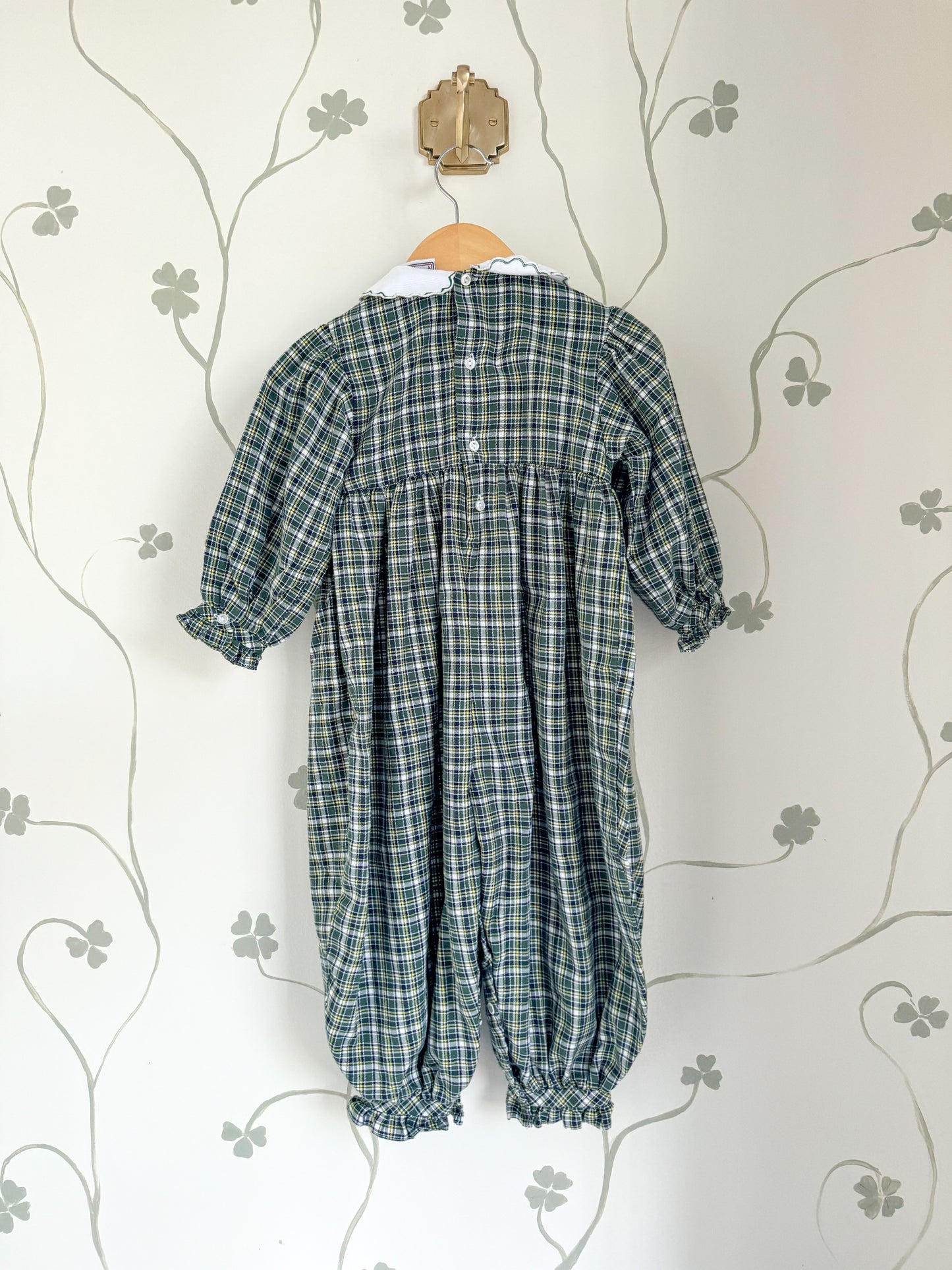 Vintage Petit Ami Smocked Green Romper- 24 Months
