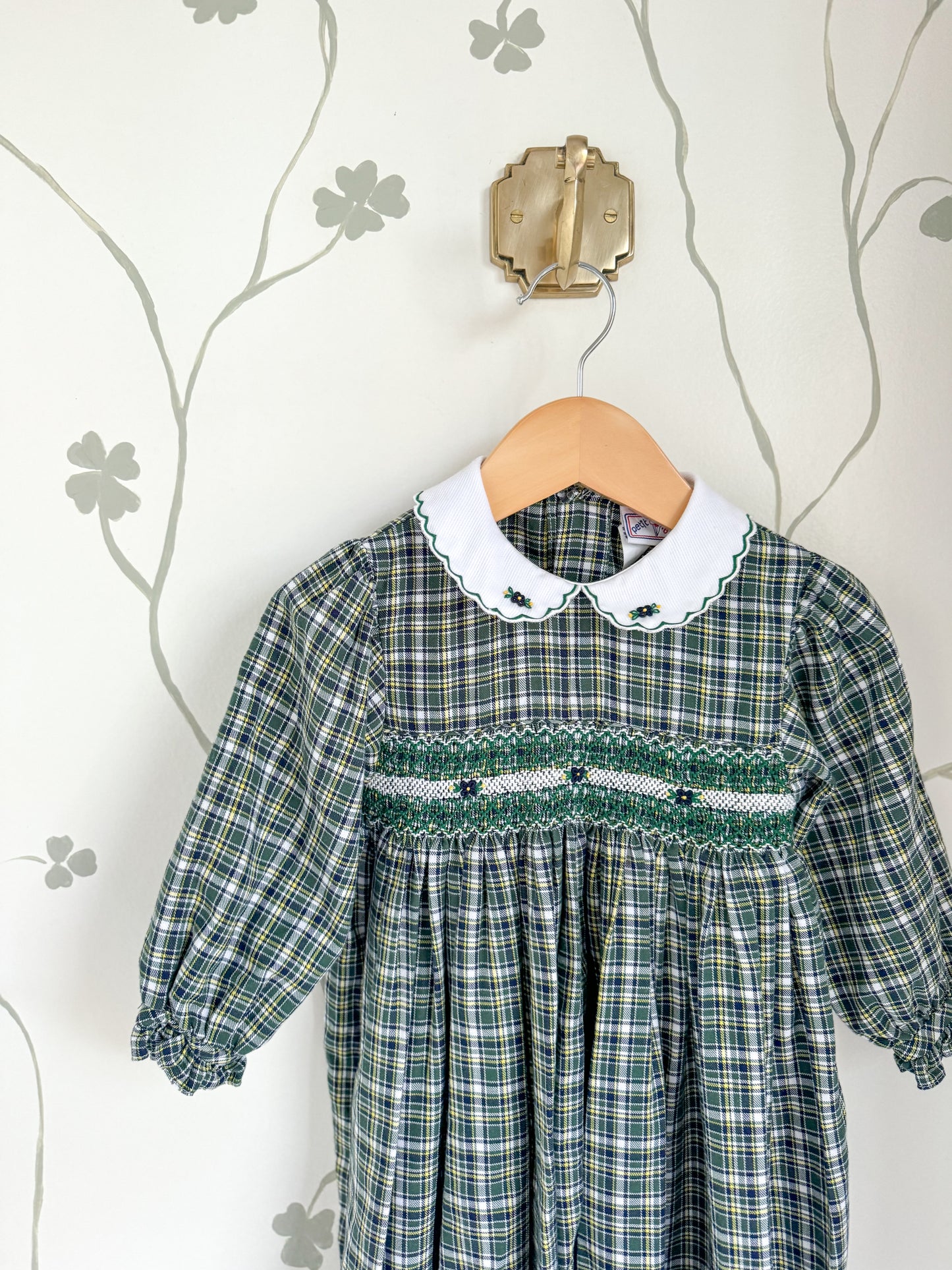 Vintage Petit Ami Smocked Green Romper- 24 Months