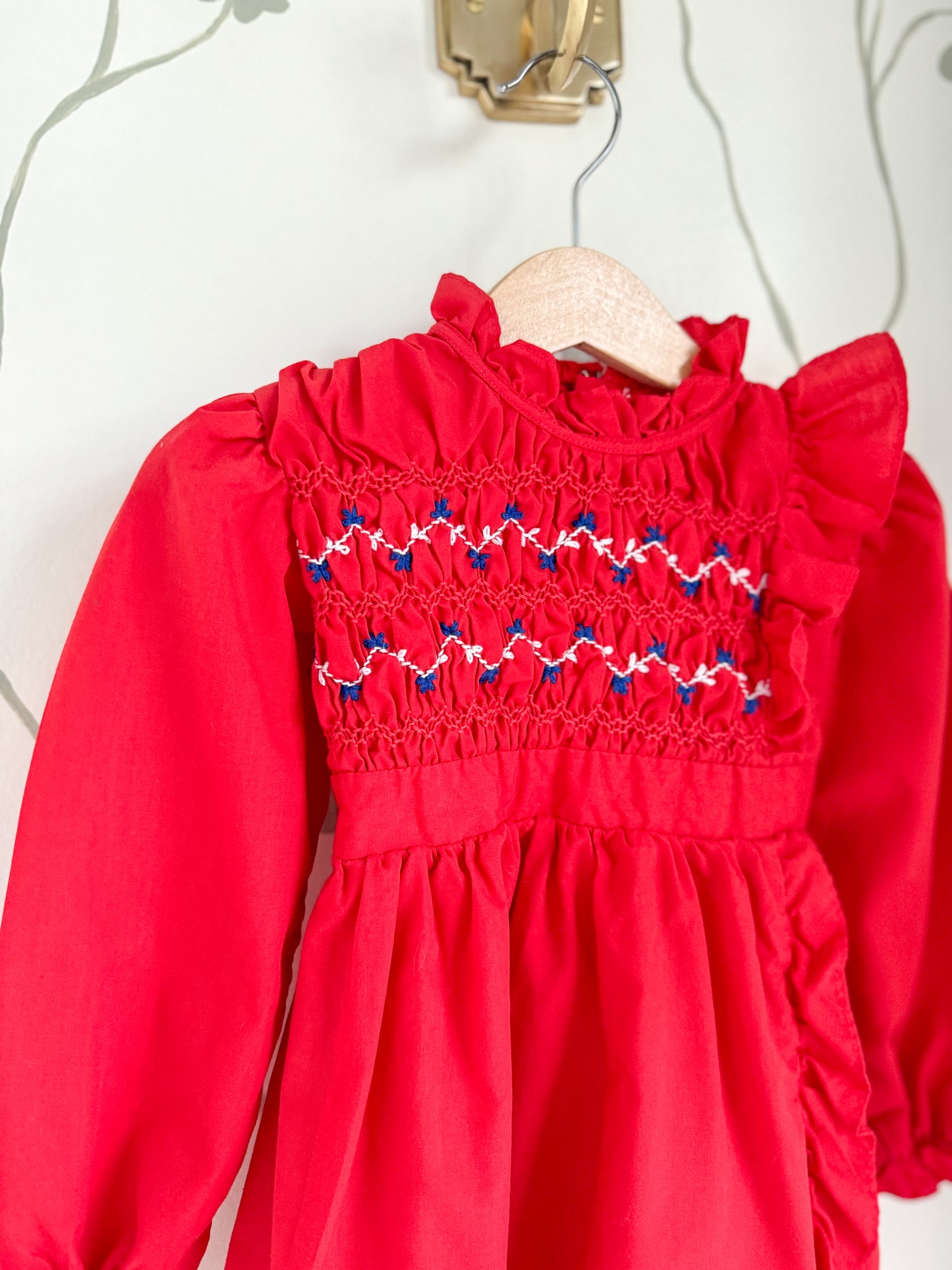 Vintage Joyeux Gamins Smocked Prairie Wrap Red Dress - Size 4