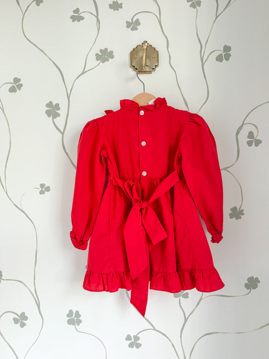 Vintage Joyeux Gamins Smocked Prairie Wrap Red Dress - Size 4