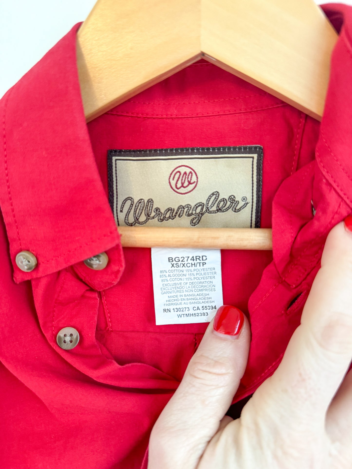 Wrangler Red Shirt, XS (estimated size 5)