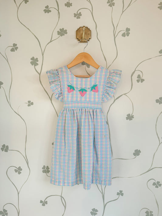 Vintage Samara Strawberry Seersucker Gingham Dress - 5/6