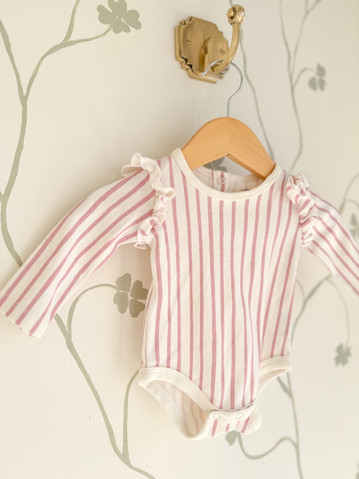 Pehr Set- Long Sleeve Ruffle One-Piece/ Pants in Pink & Cream