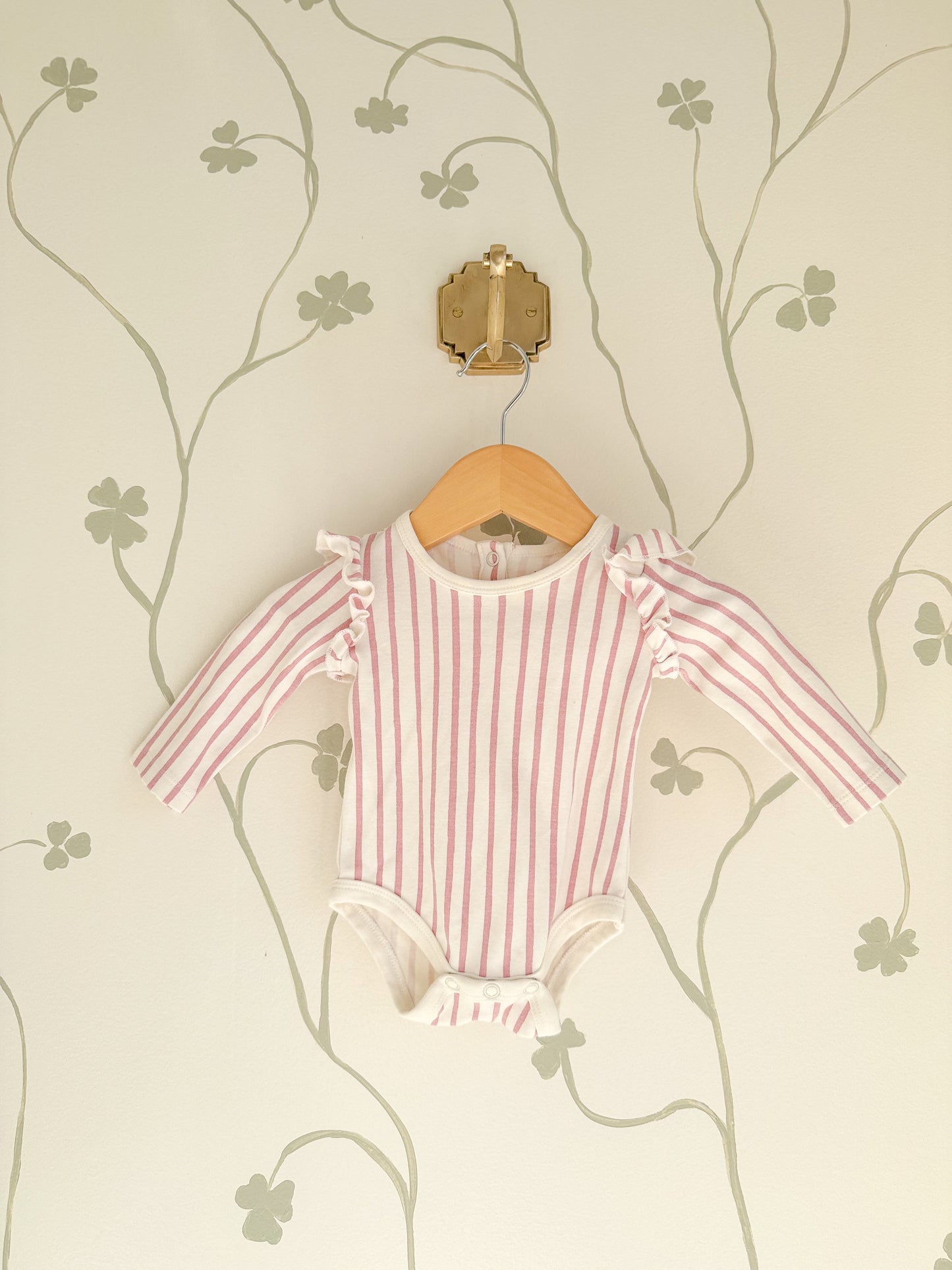 Pehr Set- Long Sleeve Ruffle One-Piece/ Pants in Pink & Cream