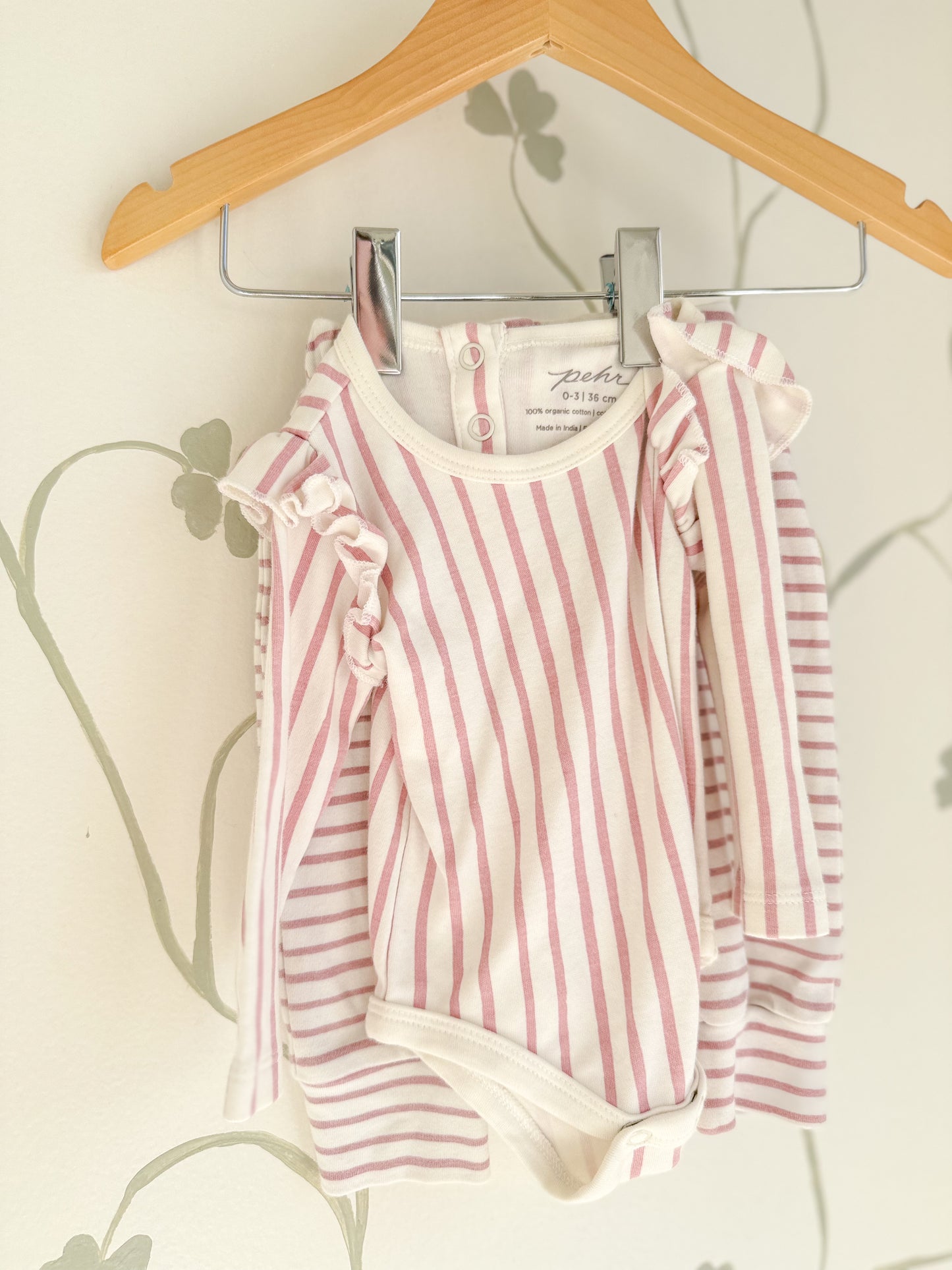Pehr Set- Long Sleeve Ruffle One-Piece/ Pants in Pink & Cream