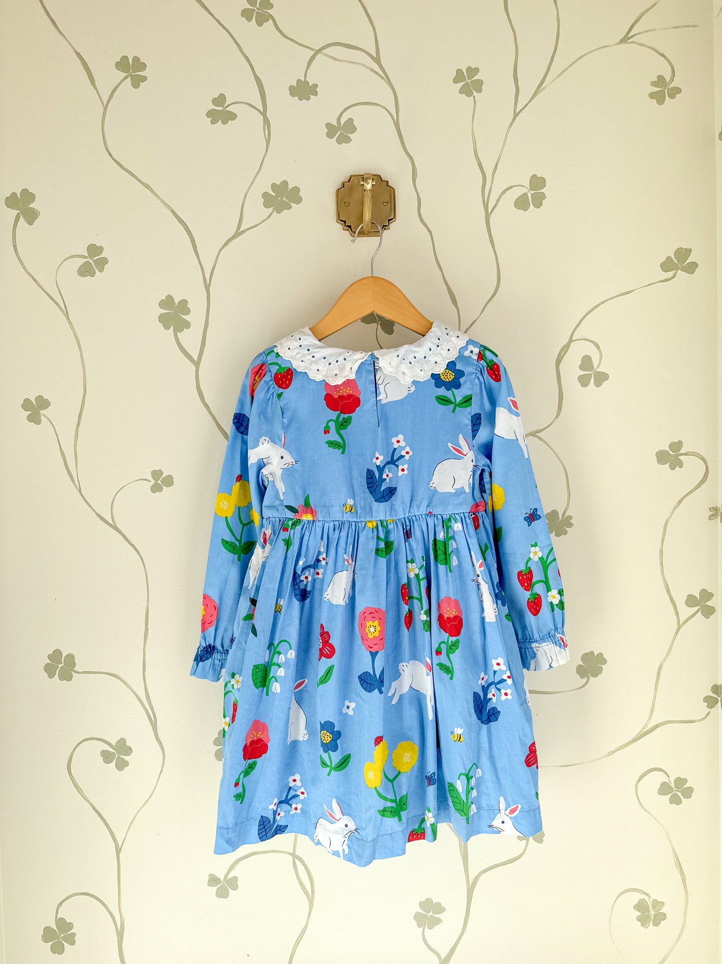 Mini Boden Blue Bunny Broderie Collared Dress - Size 6/7 Years
