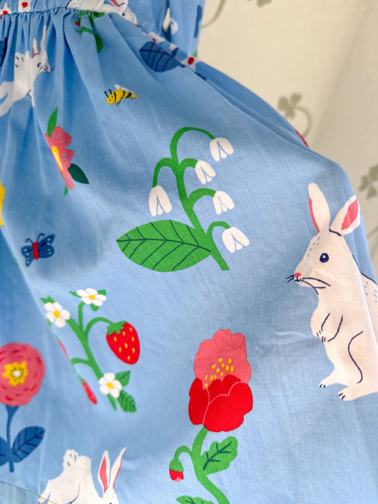 Mini Boden Blue Bunny Broderie Collared Dress - Size 6/7 Years