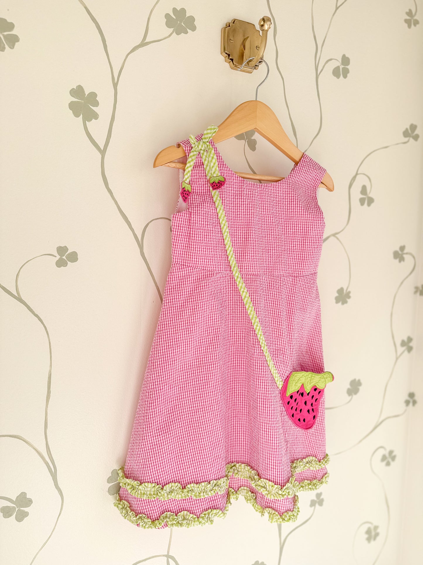 Blueberi Boulevard Seersucker Strawberry Pocket Dress - Size 5