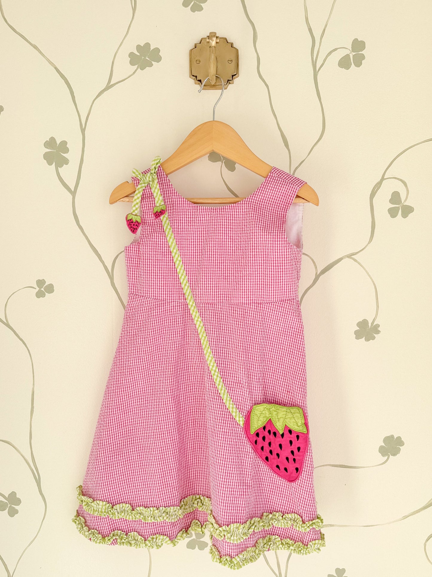 Blueberi Boulevard Seersucker Strawberry Pocket Dress - Size 5