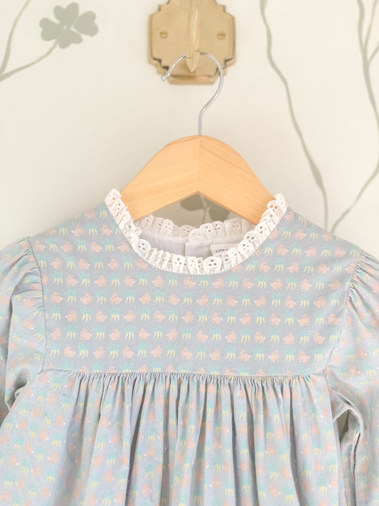 Vintage Bryan Bunny Print Lace Trimmed Dress - Size 4