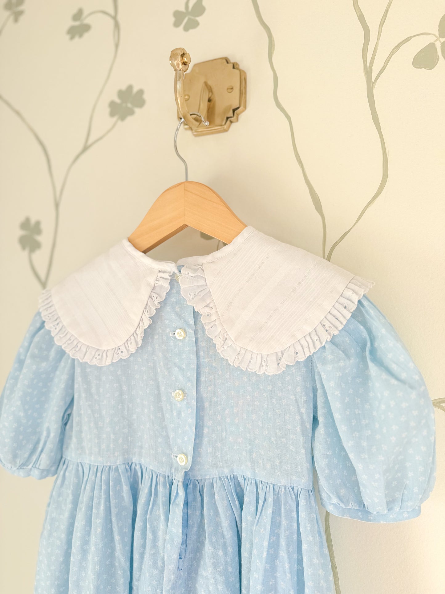 Vintage Blue Dress with White Bib Collar - Size 5