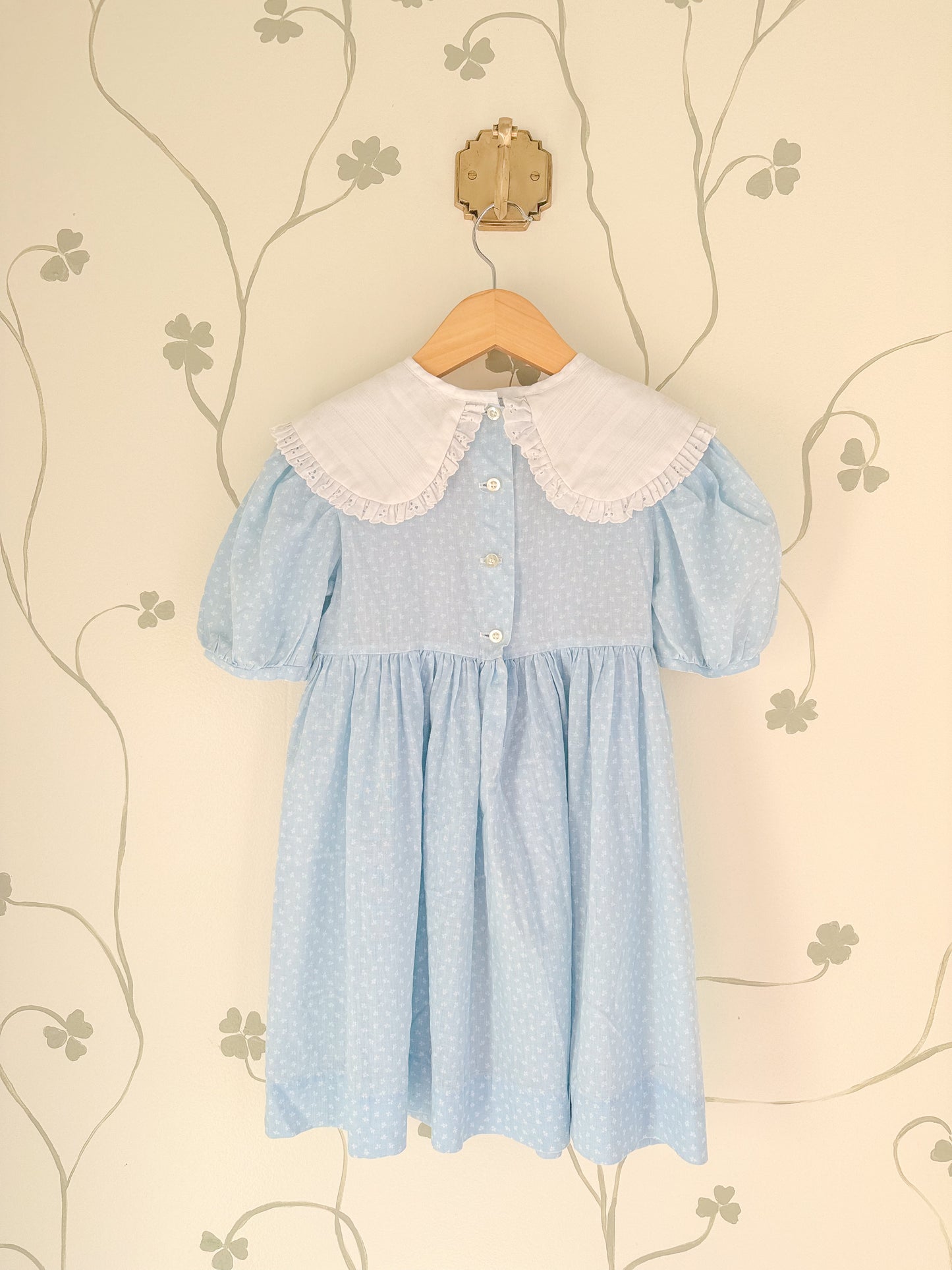 Vintage Blue Dress with White Bib Collar - Size 5