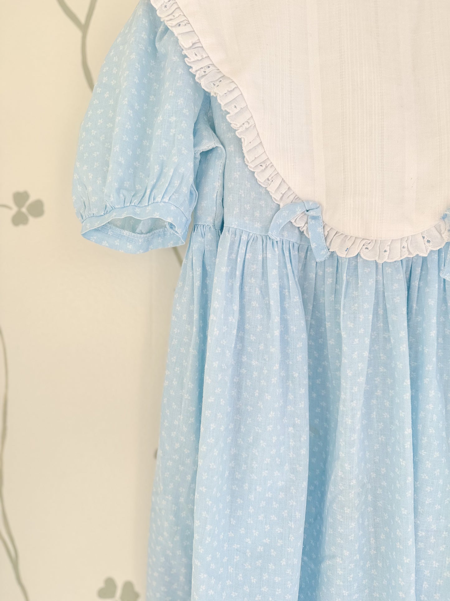 Vintage Blue Dress with White Bib Collar - Size 5