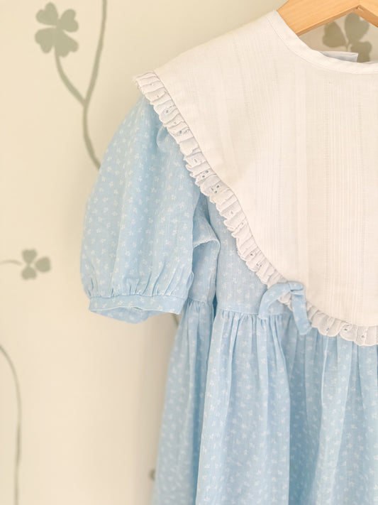 Vintage Blue Dress with White Bib Collar - Size 5/6 Years