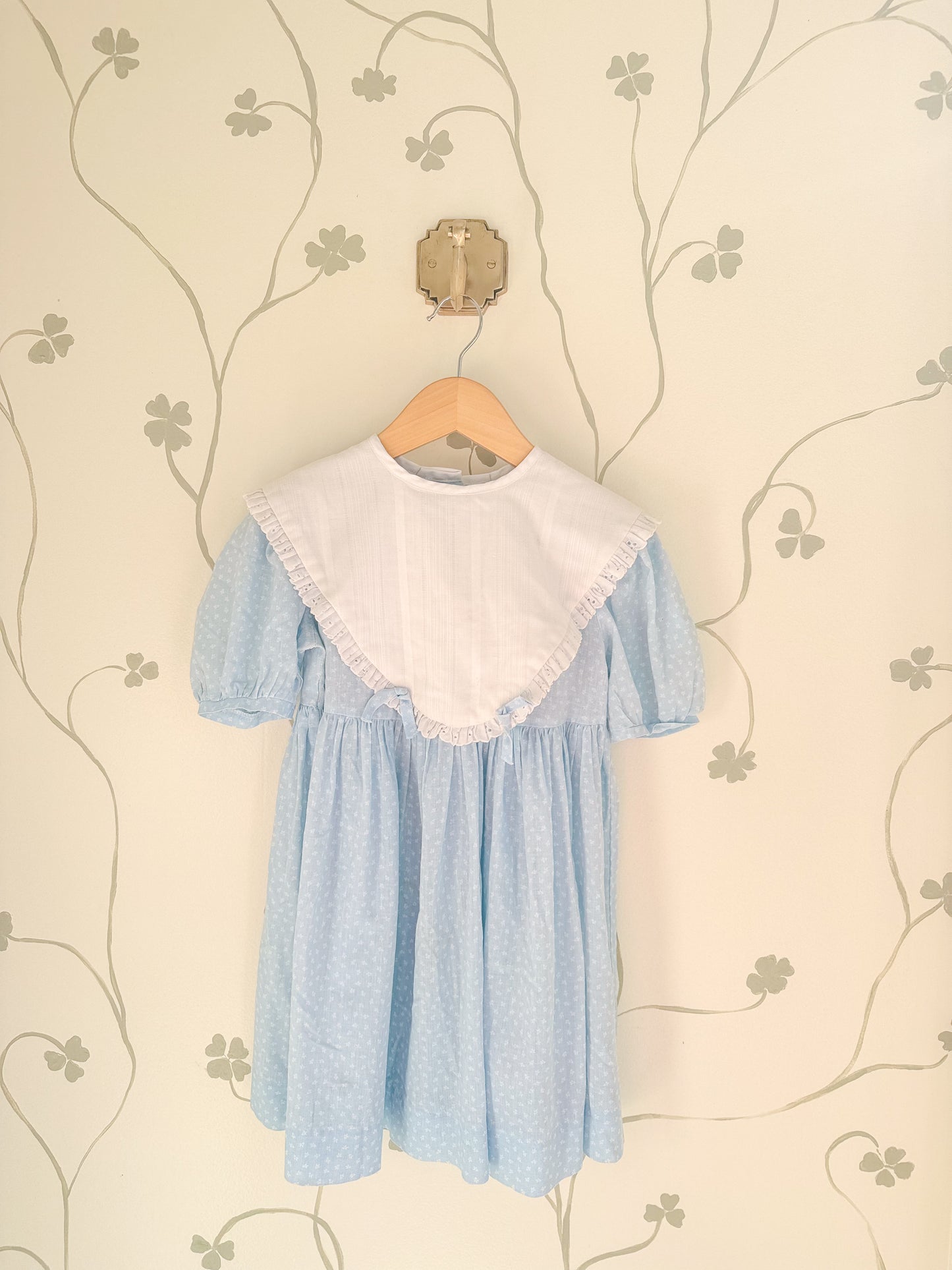 Vintage Blue Dress with White Bib Collar - Size 5