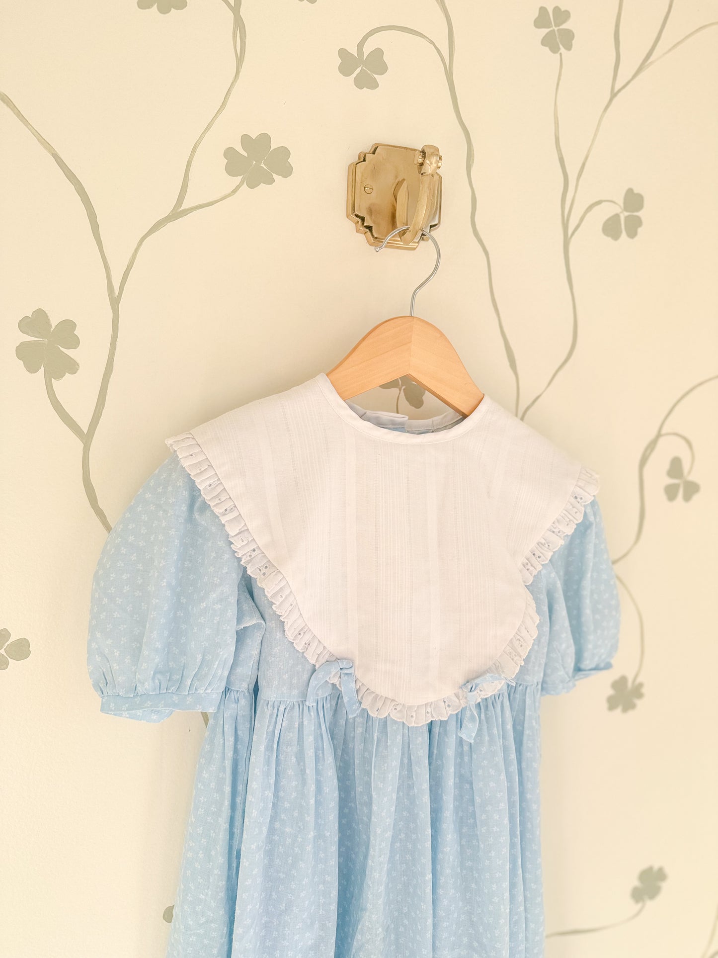 Vintage Blue Dress with White Bib Collar - Size 5