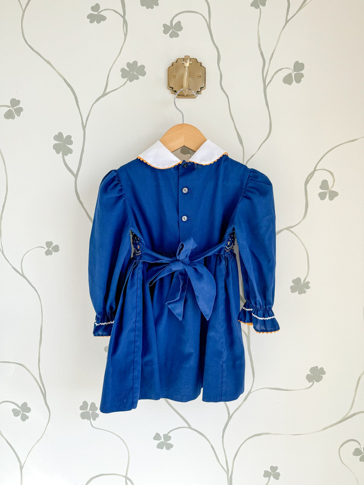 Vintage Polly Flinders Smocked Navy Dress - 4