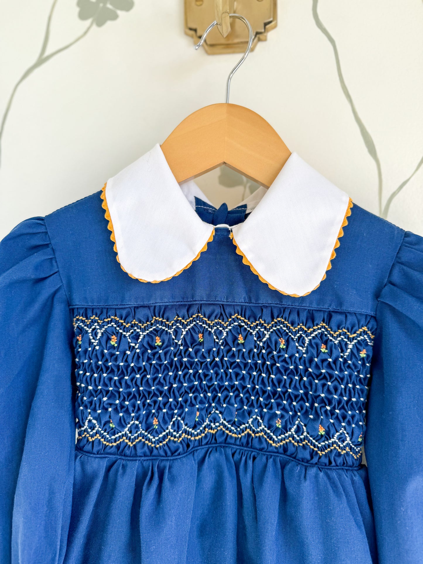 Vintage Polly Flinders Smocked Navy Dress - 4