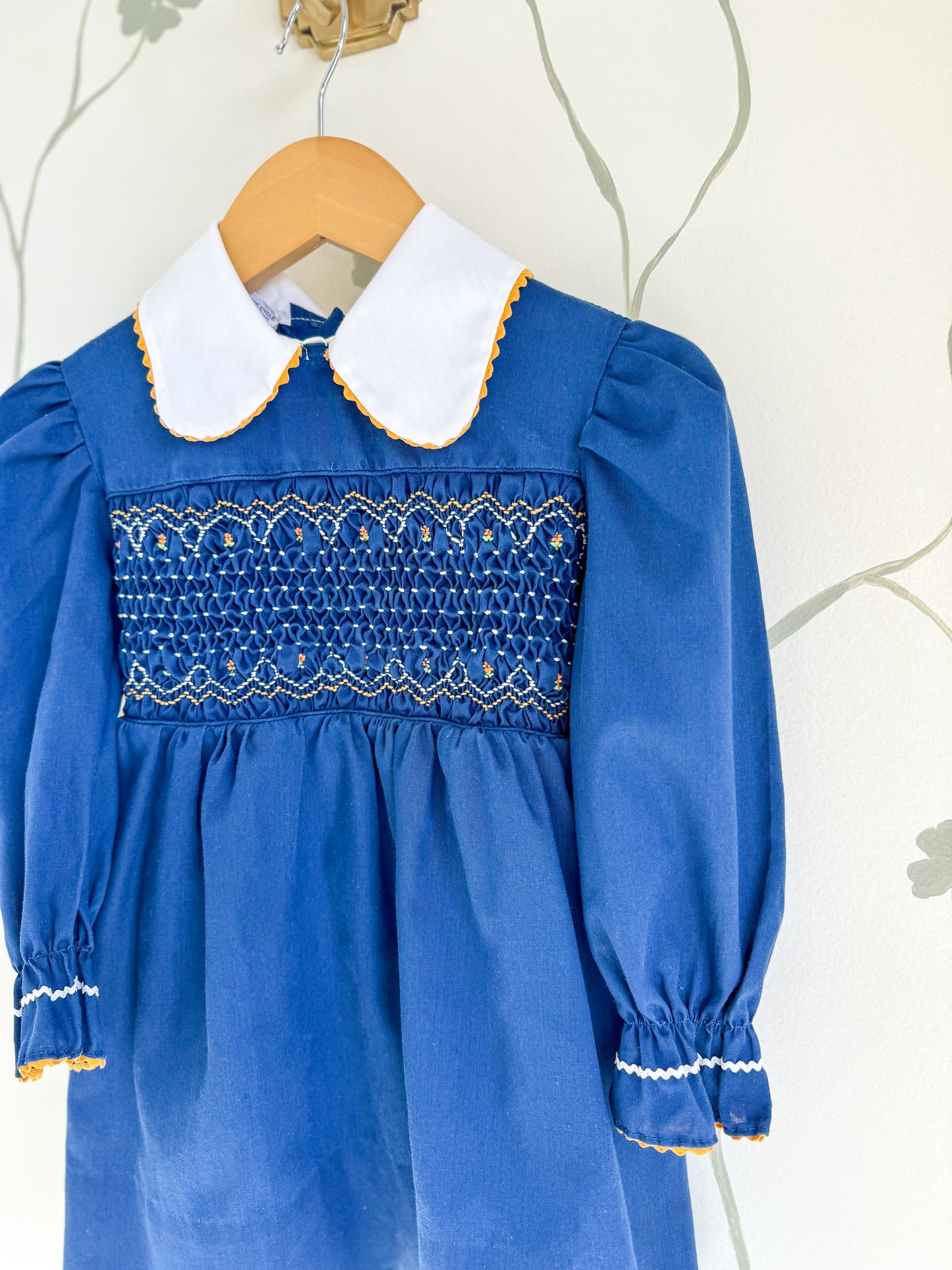 Vintage Polly Flinders Smocked Navy Dress - 4