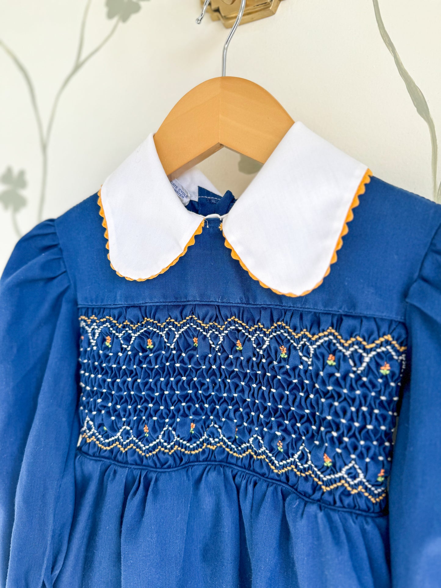 Vintage Polly Flinders Smocked Navy Dress - 4