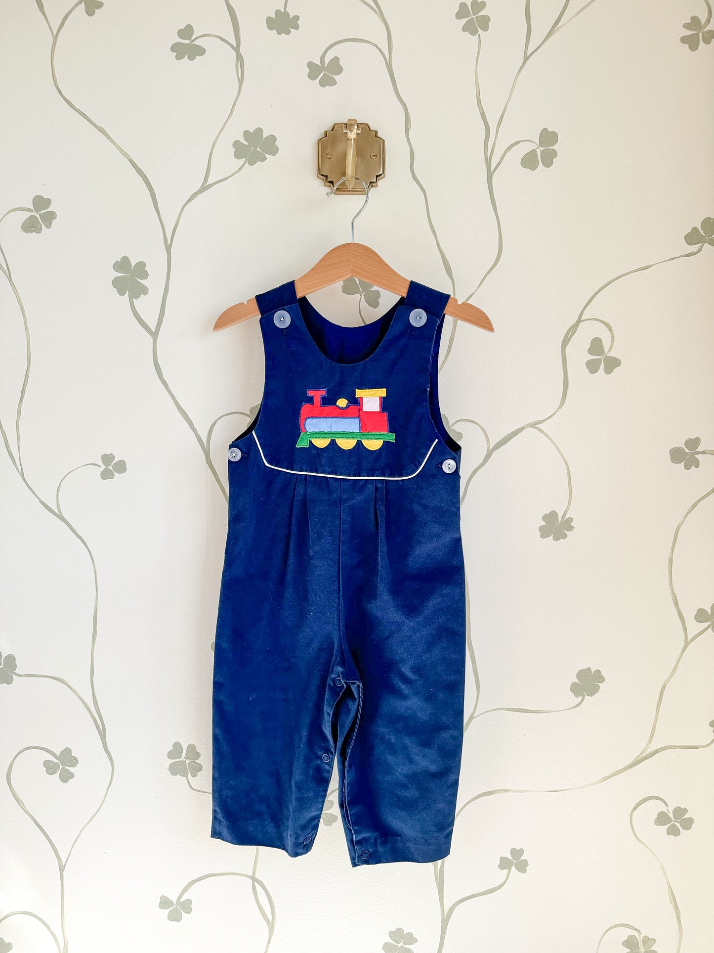 Vintage Train Appliqué Navy Romper - 12/18 Months