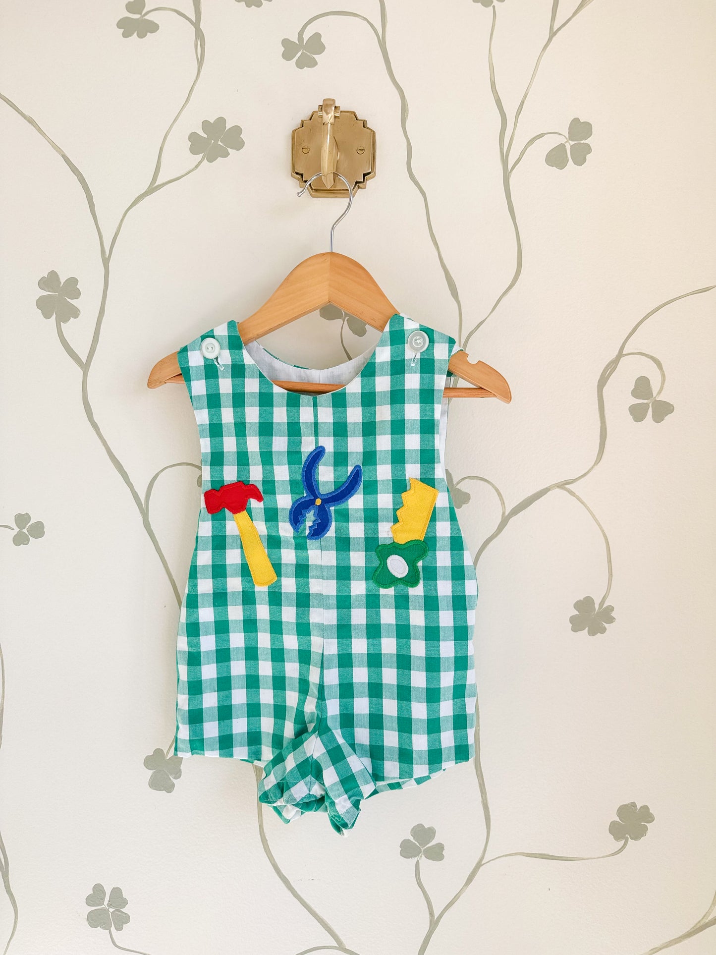 Vintage Kelly's Kids Green tool romper - 12 months