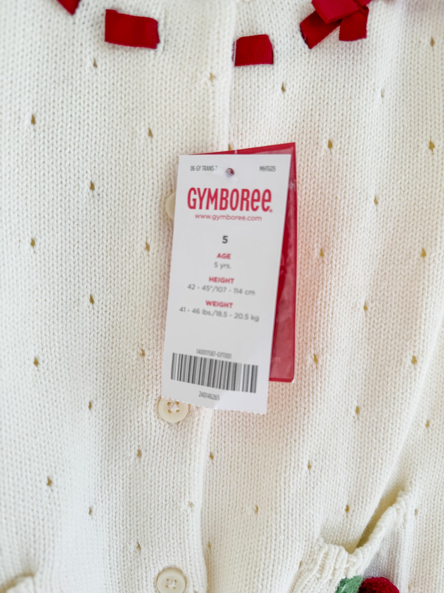 Vintage Gymboree '05 Cream Cherry Cardigan - 5 Years