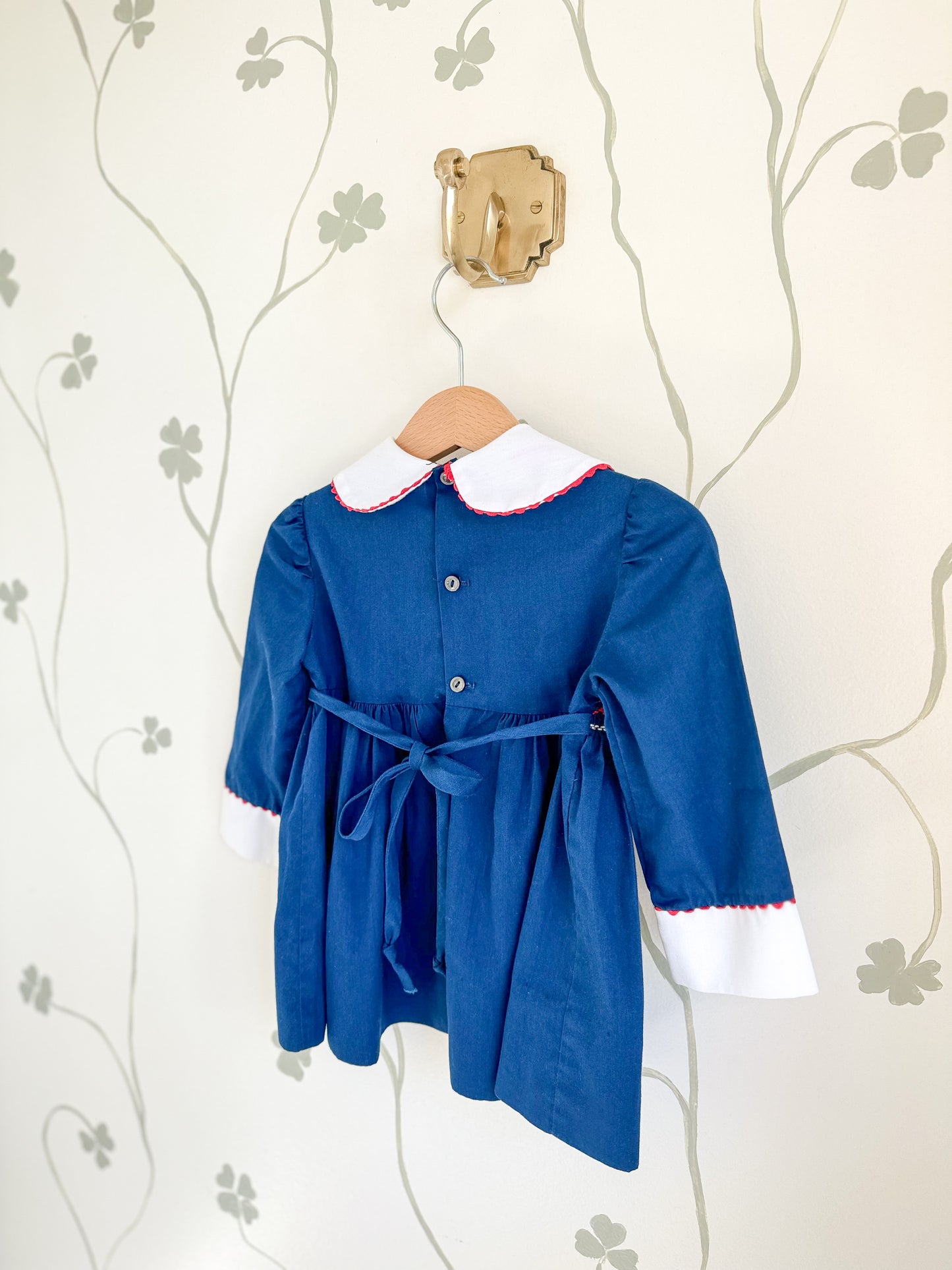 Vintage Polly Flinders Smocked Navy Dress - 2 Years