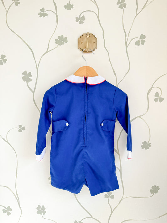 Vintage Fantasia Too Navy Cherry Romper - 2T