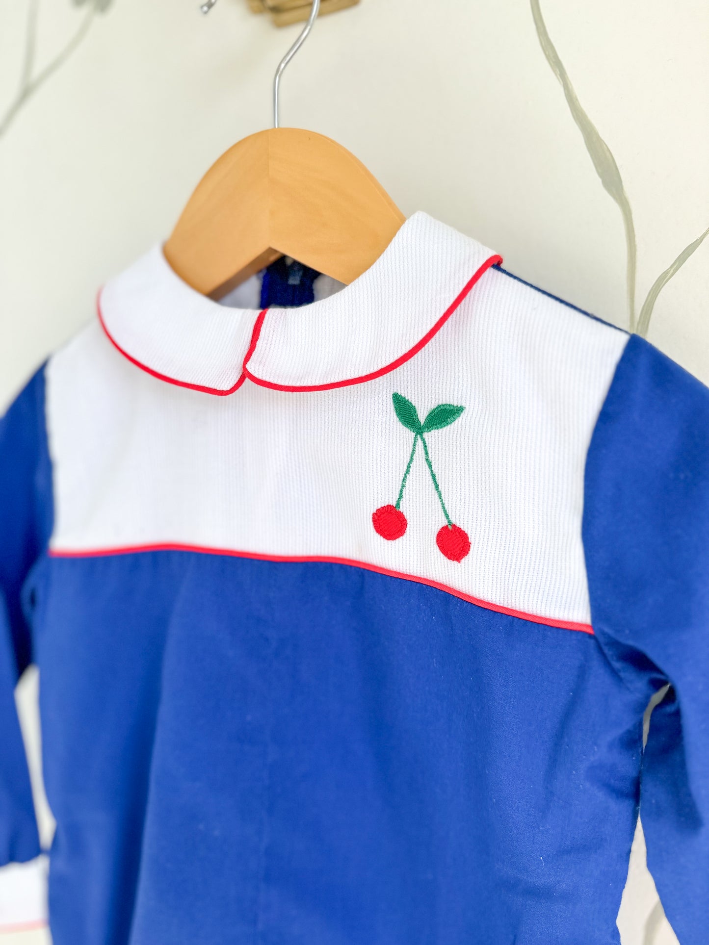 Vintage Fantasia Too Navy Cherry Romper - 2T