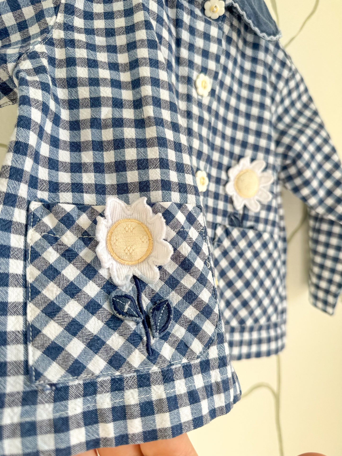 Vintage Navy Gingham Spring Daisy Top - 18M