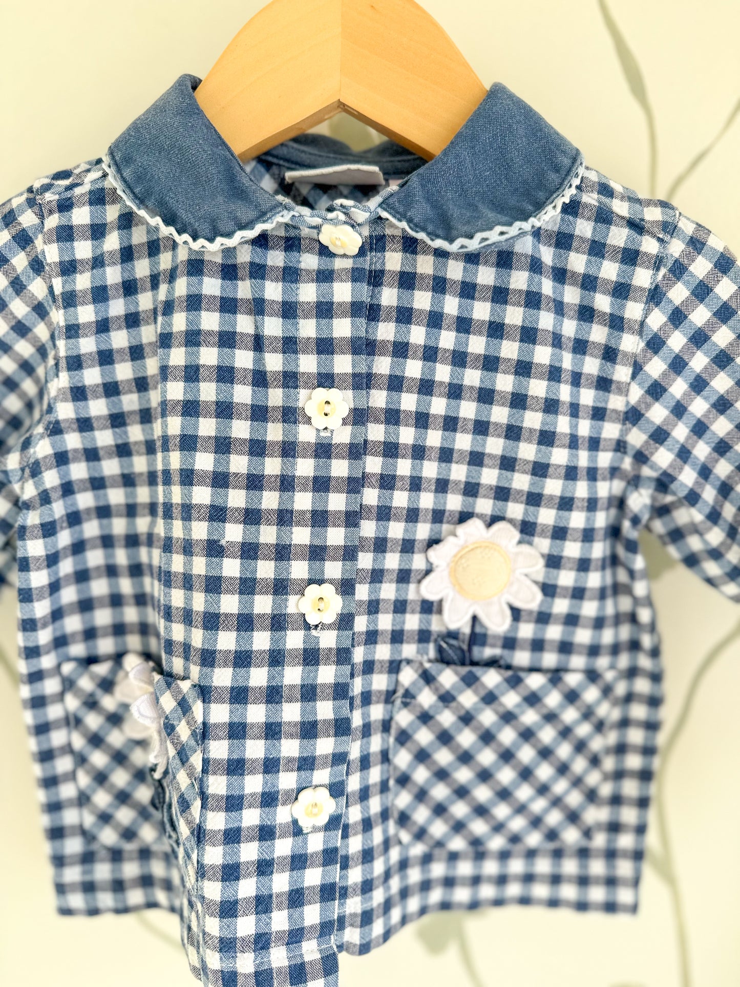 Vintage Navy Gingham Spring Daisy Top - 18M